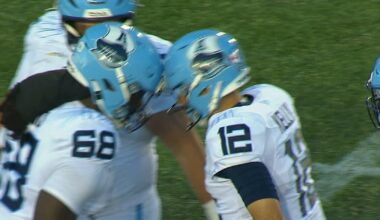 Ungerer hauls in 16-yard TD pass from Kelly as offences continue roll in Calgary – TSN
