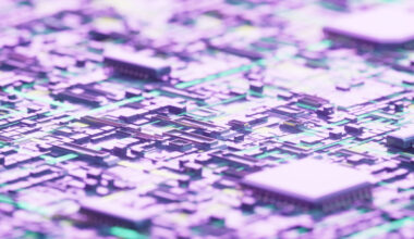 Motherboard with Chips Technology Background. Digitally generated image. 3d render.