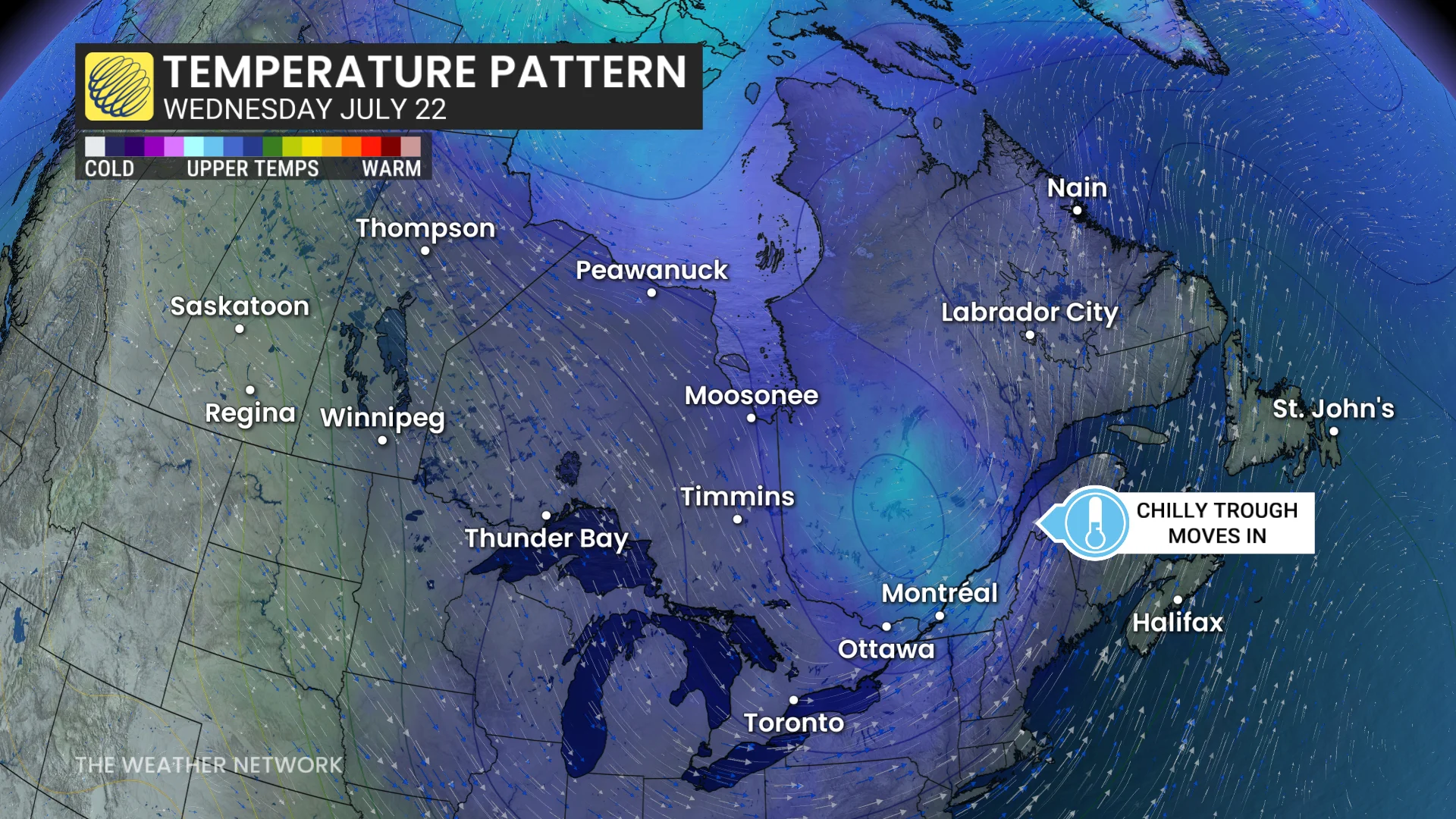Central Canada temperature pattern Wednesday