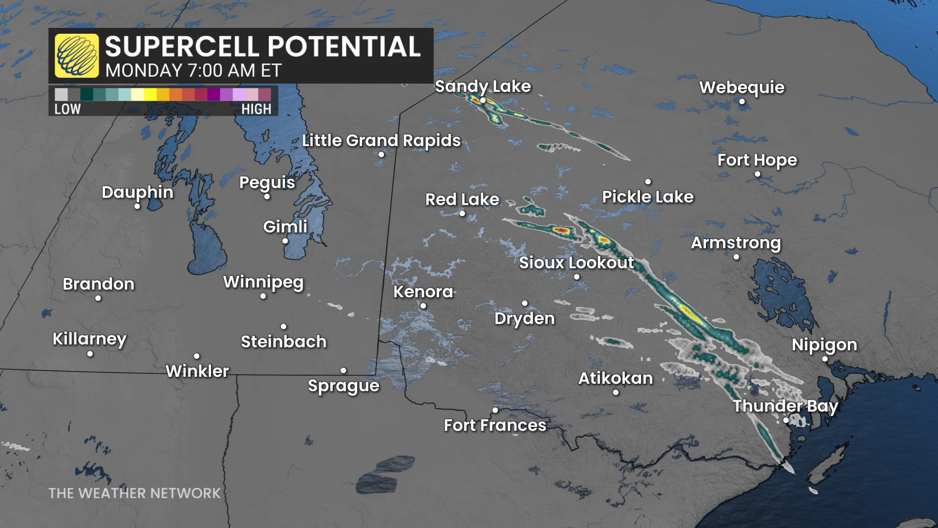 Northwestern Ontario supercell potential early Monday morning