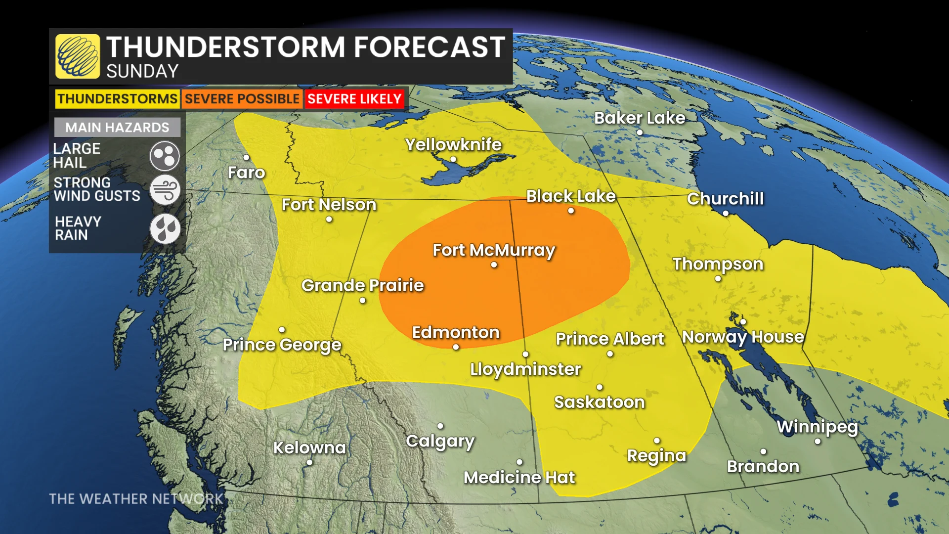 Prairies Sunday storm risk map