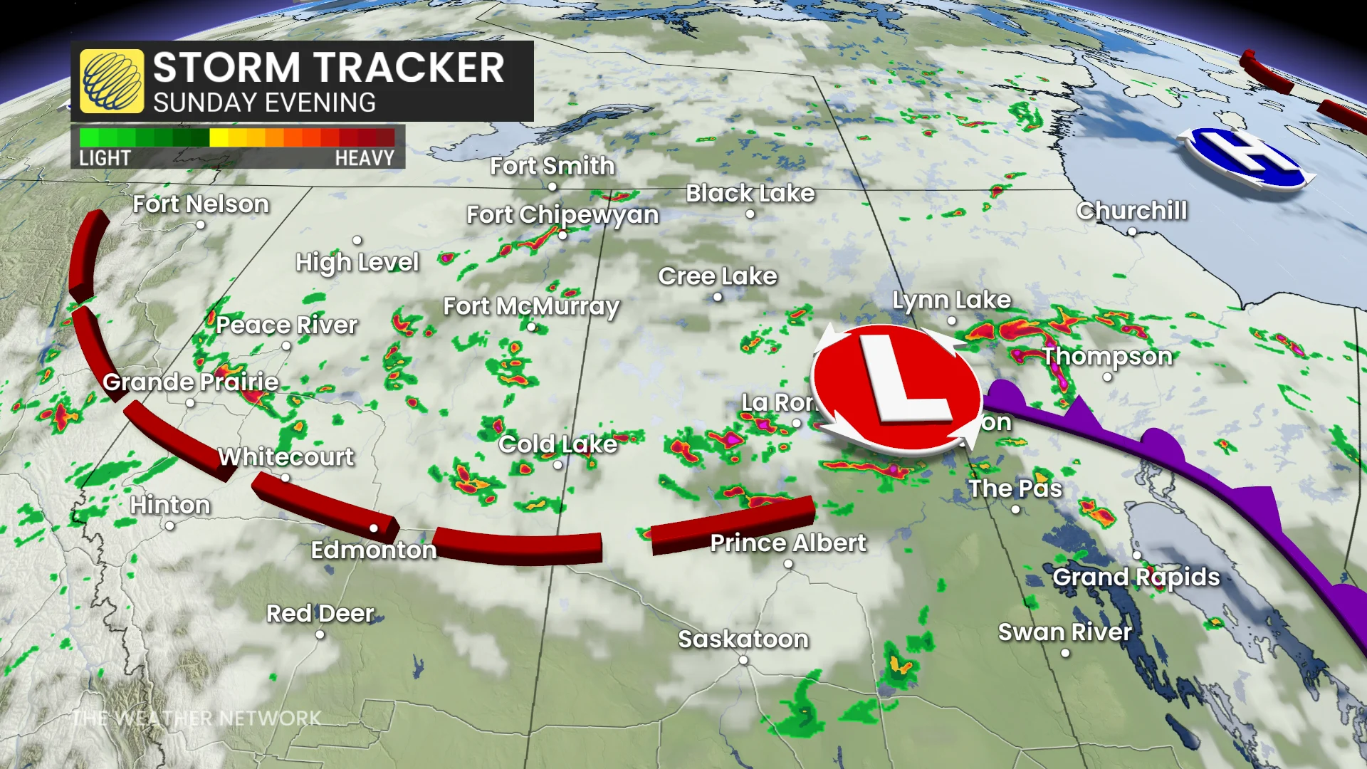 Prairies precipitation timing Sunday evening