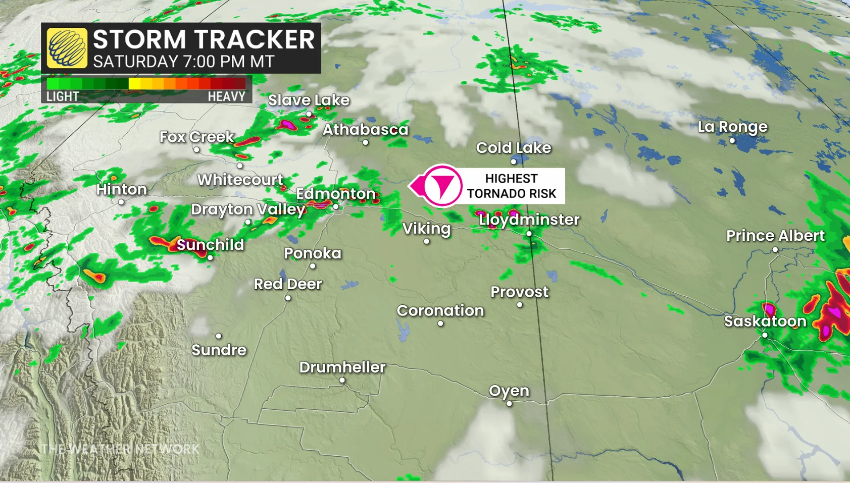 Alberta Saturday evening forecast storm cells - July 18, 2026
