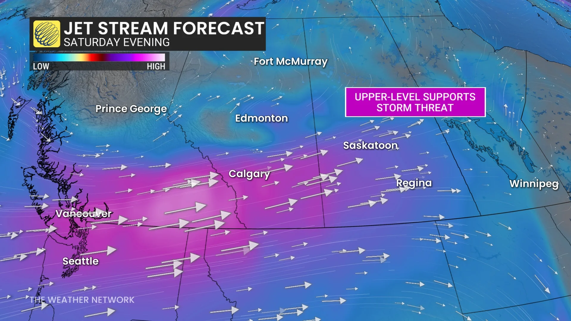 Prairies jet stream forecast Saturday evening