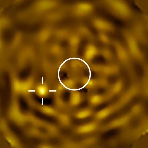 This VLT/SPHERE image shows the clearest image ever of what likely is Betelgeuse B. Image credit: ESO / Montargès et al.
