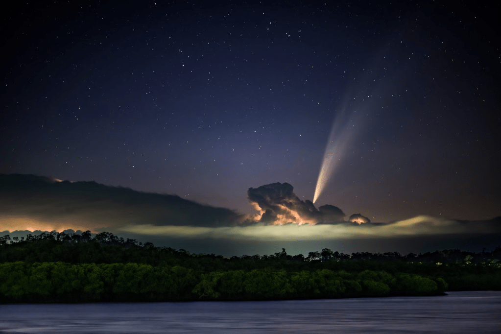 Highly commended, Nightscapes category: Comet ATLAS Over Electrical Storm, Janice Terrill, David Malin Awards 2025
