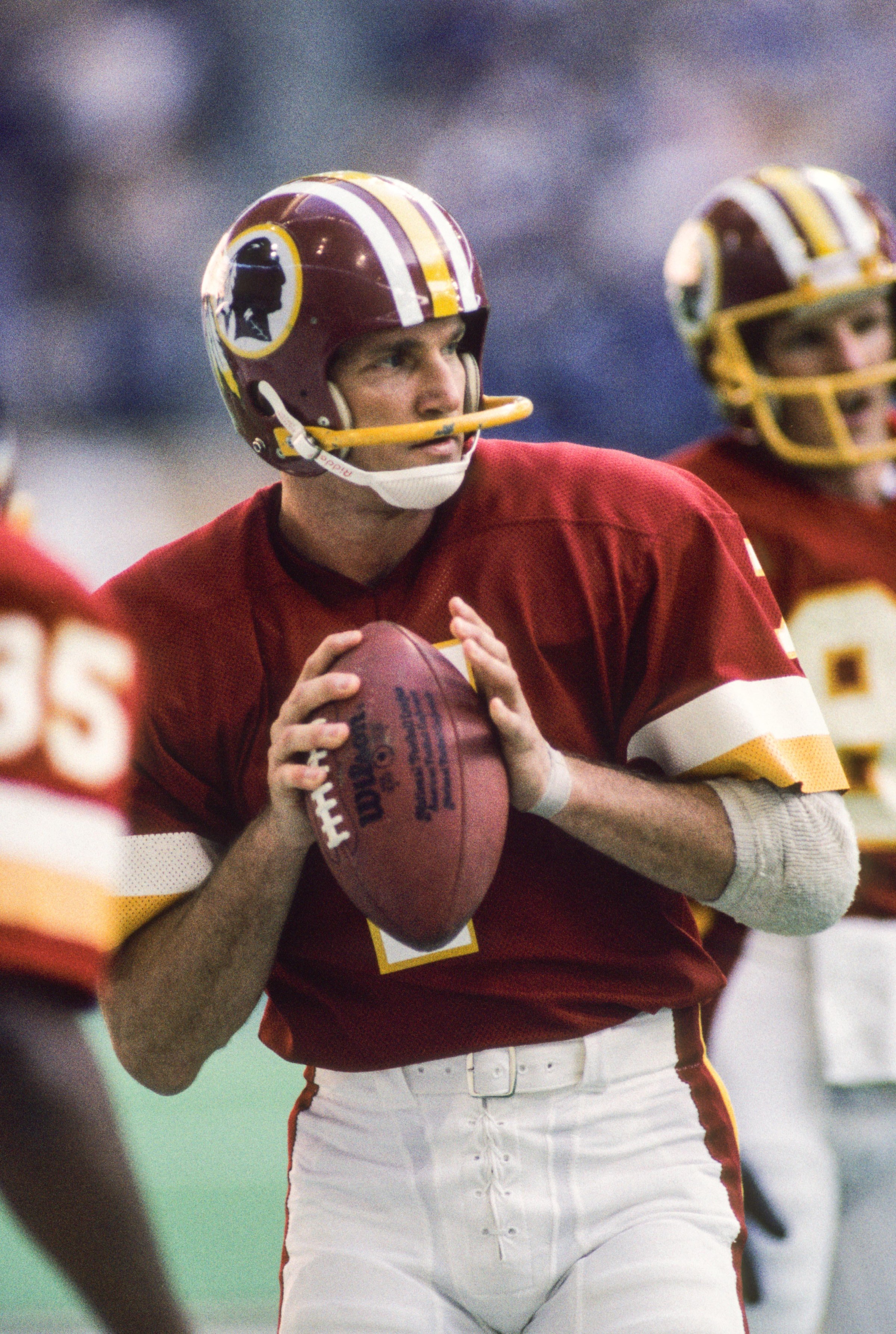 Dec 9, 1984; Irving, TX, USA; FILE PHOTO; Washington Redskins quarterback Joe Theismann (7) on the field prior to the game against the Dallas Cowboys at Texas Stadium. Mandatory Credit: Manny Rubio-USA TODAY NETWORK