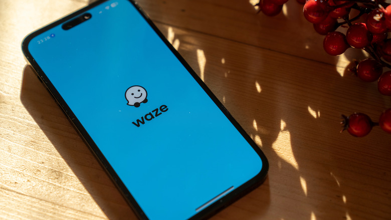 The Waze app loading on an iPhone.