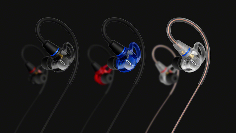 Photo of the three colorways of Sony Electronics' IER-M500 earphones