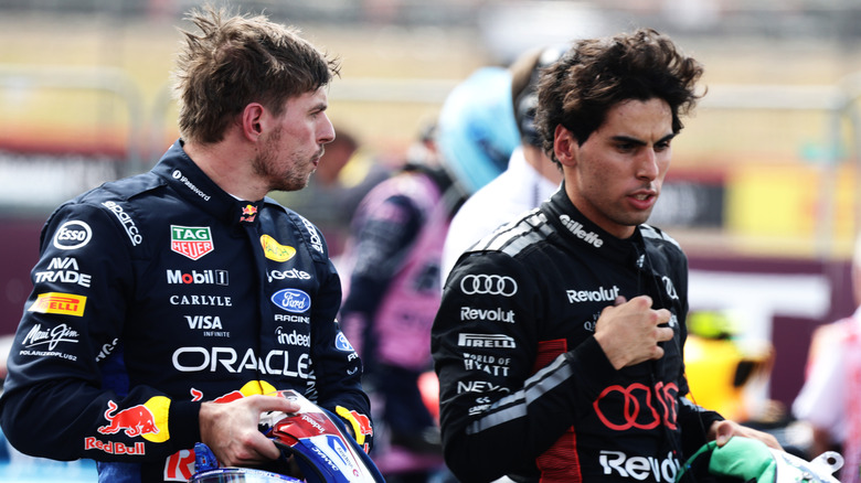 Max Verstappen of the Netherlands and Oracle Red Bull Racing and Gabriel Bortoleto of Brazil and Audi F1 Team talk in parc ferme during the Sprint ahead of the F1 Grand Prix of Great Britain at Silverstone Circuit on July 04, 2026 in Northampton, England.
