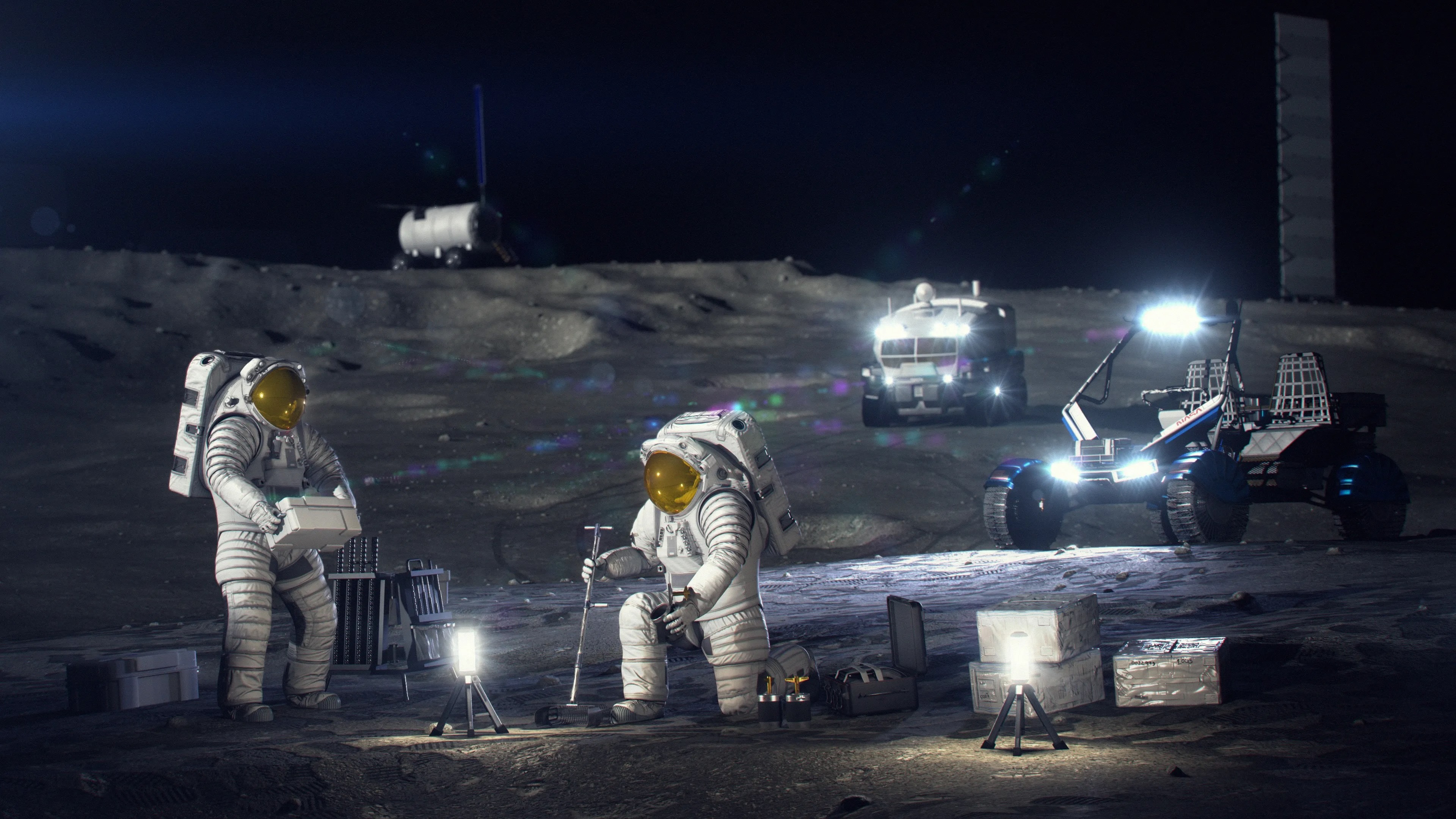 An artist&rsquo;s concept of astronauts working on the lunar surface.