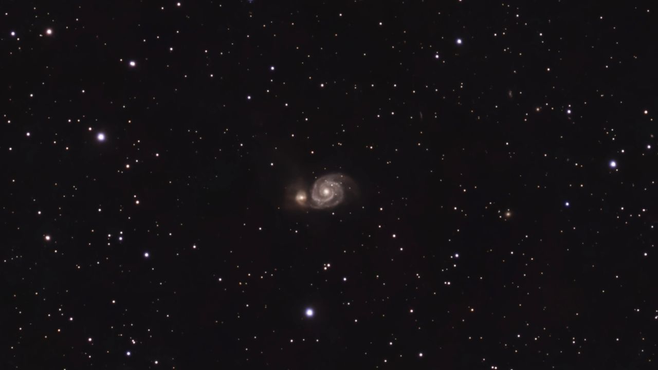The Whirlpool Galaxy (M51), as imaged with the ZWO Seestar S30 Pro in EQ mode and edited with Deep Sky Stack and AI Denoise.