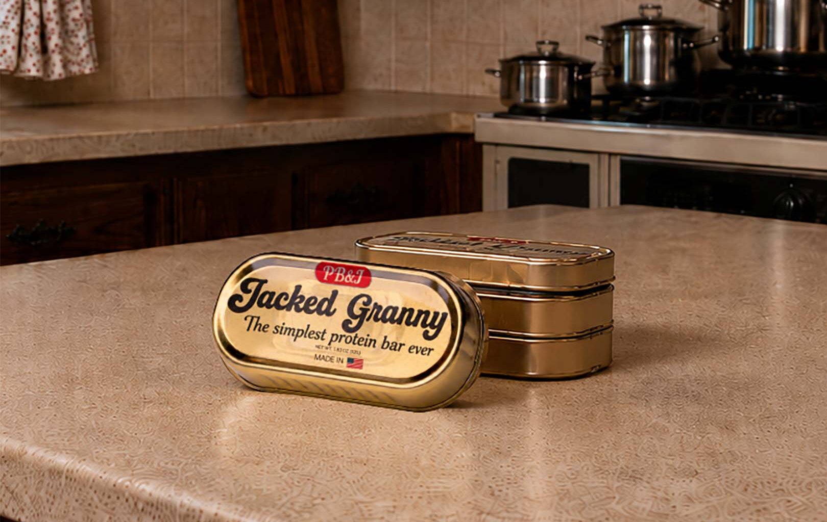 Minimalist Jacked Granny Protein Bar now comes in a hermetic tin