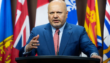 International Criminal Court (ICC) Chief Prosecutor Karim Khan speaks at a press conference during his first official visit to Canada on Parliament Hill, in Ottawa, on Friday, May 5, 2023.