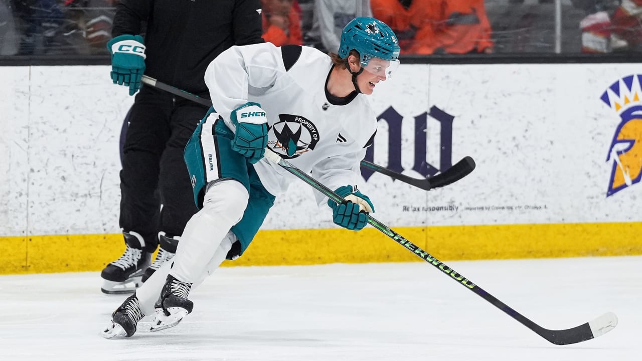 Stenberg skates for 1st time with Sharks at development camp