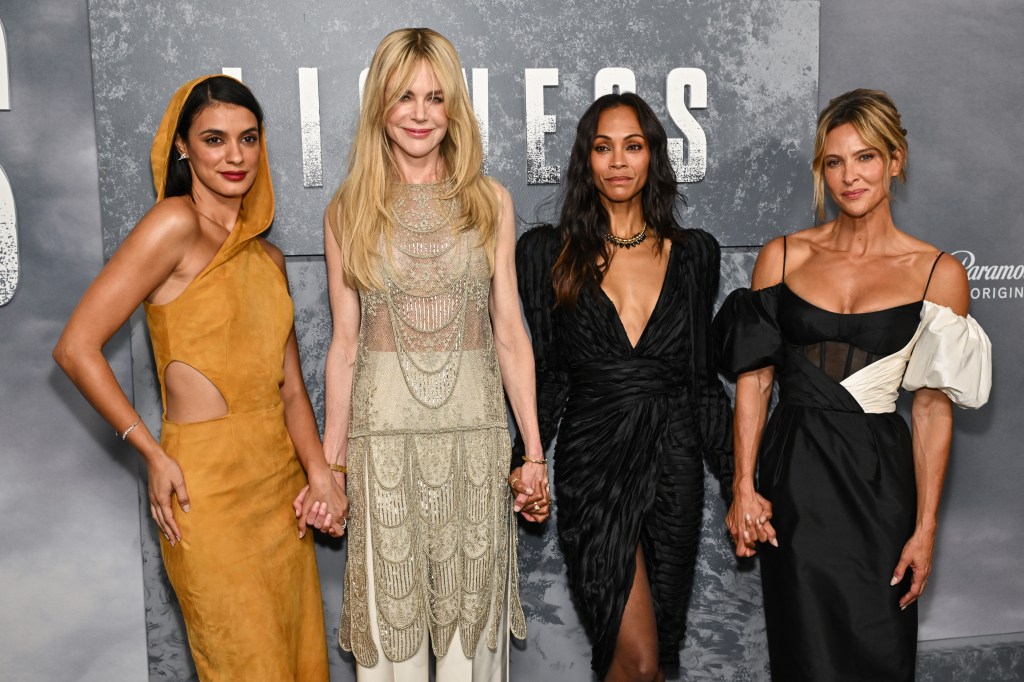 Laysla De Oliveira, from left, Nicole Kidman, Zoe Saldaña, and Jill Wagner attends Paramount+'s "Lioness" Season 3 New York Premiere