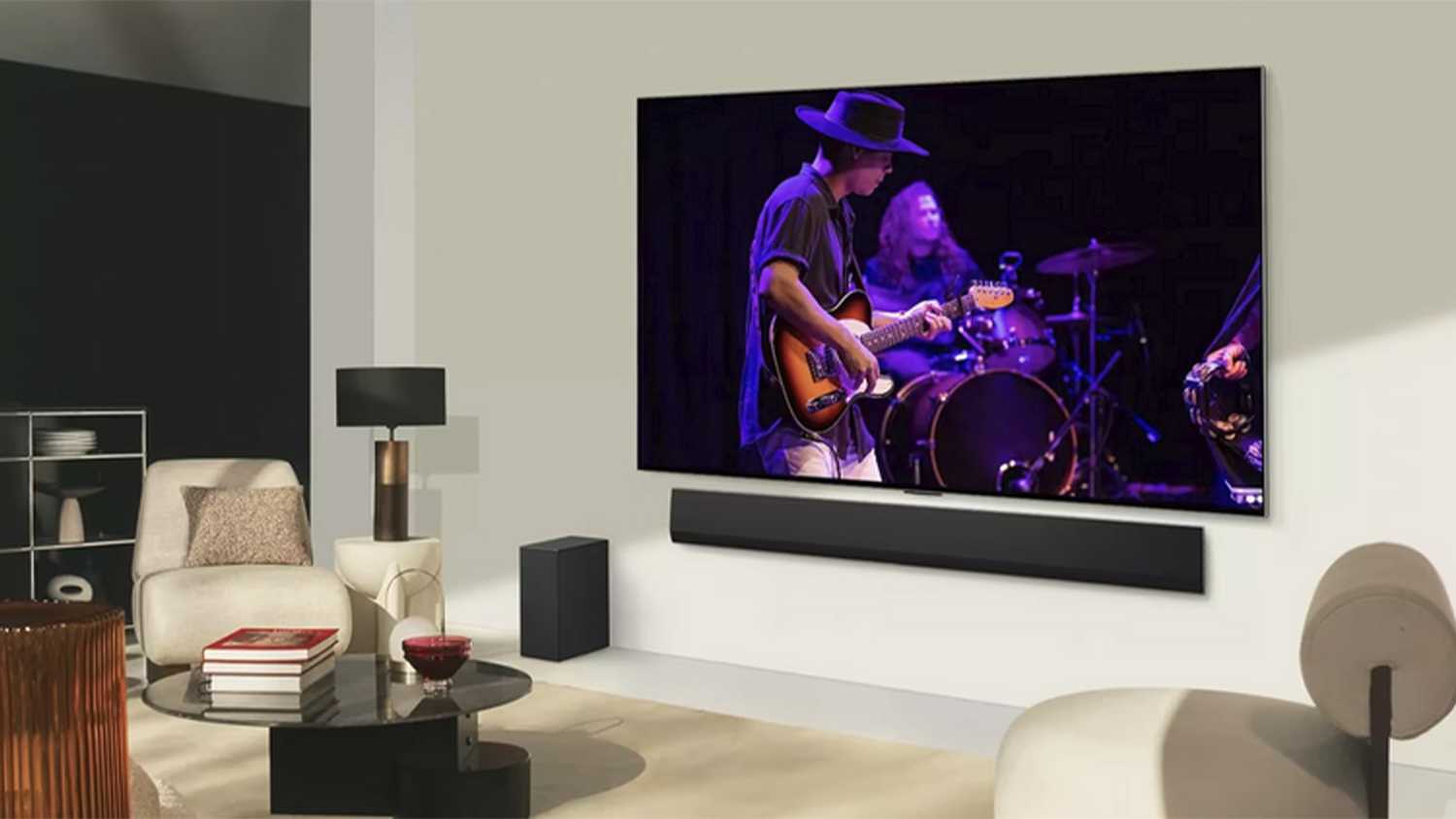 The LG SG10TY soundbar paired with a subwoofer.