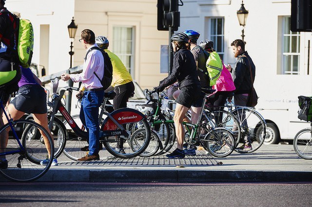 Cyclists at traffic light
