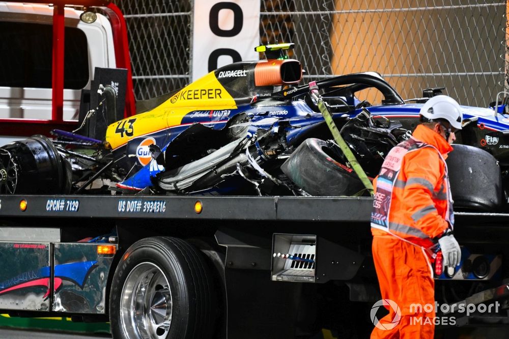 Colapinto's heavily damaged Williams car after his 50G impact in Las Vegas