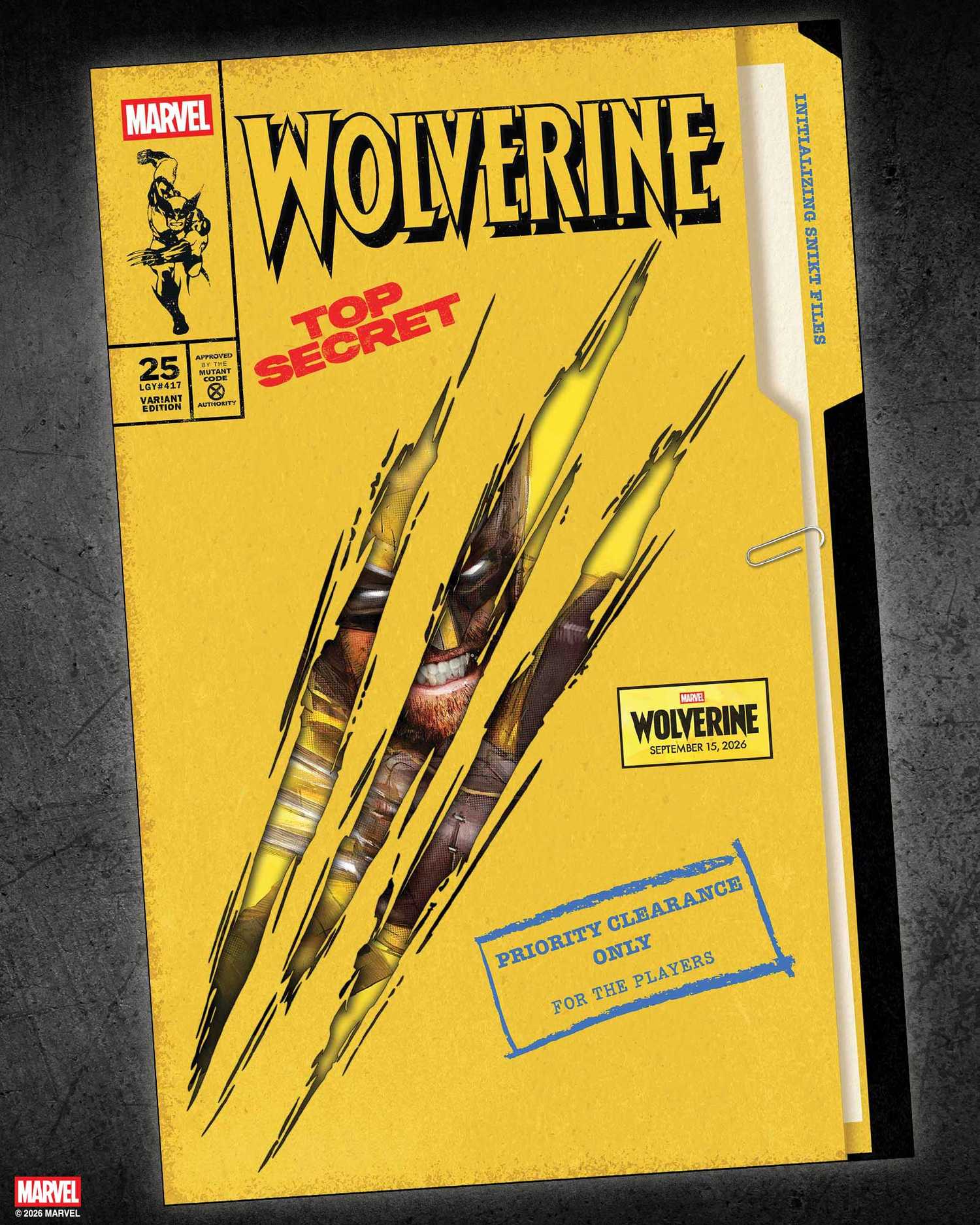 Wolverine tearing through a top secret folder on the cover of Marvel's Wolverine prequel comic
