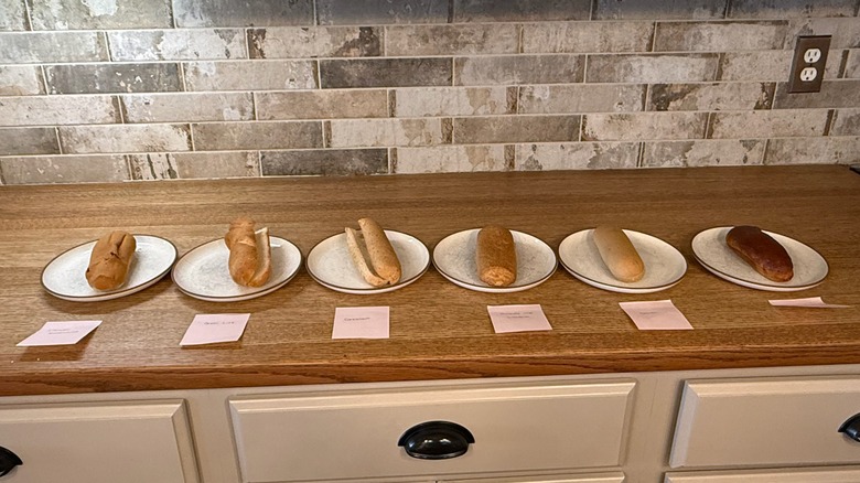 various gluten-free hot dog bun brands lined up