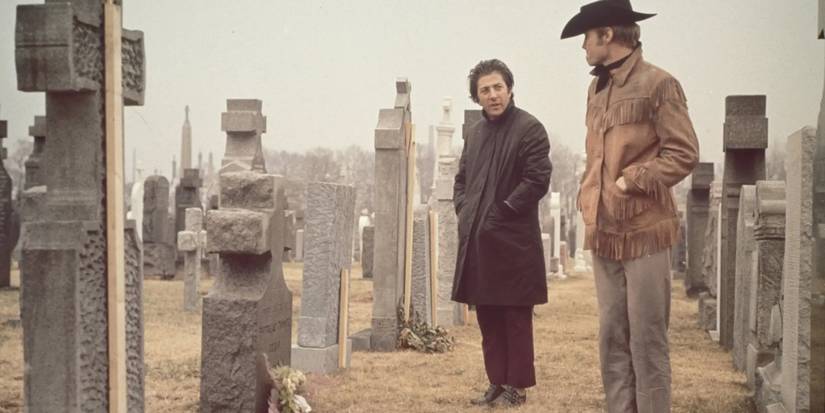 Dustin Hoffman and Jon Voight in Midnight Cowboy standing next to each other