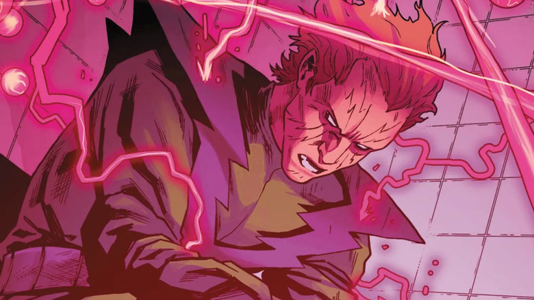 Molecule Man sits radiating cosmic energy in New Avengers #24 (vol. 3) artwork by Mike Deodato