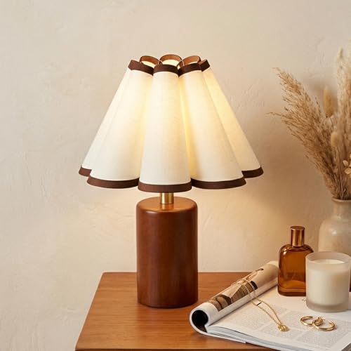 Fengarolam Moderntable Lamp, 12.6&rdquo; Small Nightstand Light With Pleated Linen Shade&amp;solid Wood With Walnut Finish Base,bedside Nightstand Light for Bedroom Livingroom (bulb Not Included)