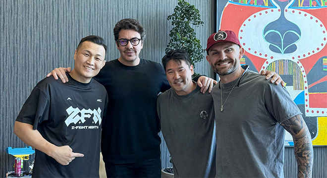 Korean Zombie CEO Jung Chan-sung met with Chief Business Officer Hunter Campbell at the Performance Institute of Enterprise in Nevada, the U.S., which serves as UFC headquarters in July 2026. ZFN will be broadcast live globally excluding Latin America with 'UFC Fight Pass'. Photo by @koreanzombie Video Screen