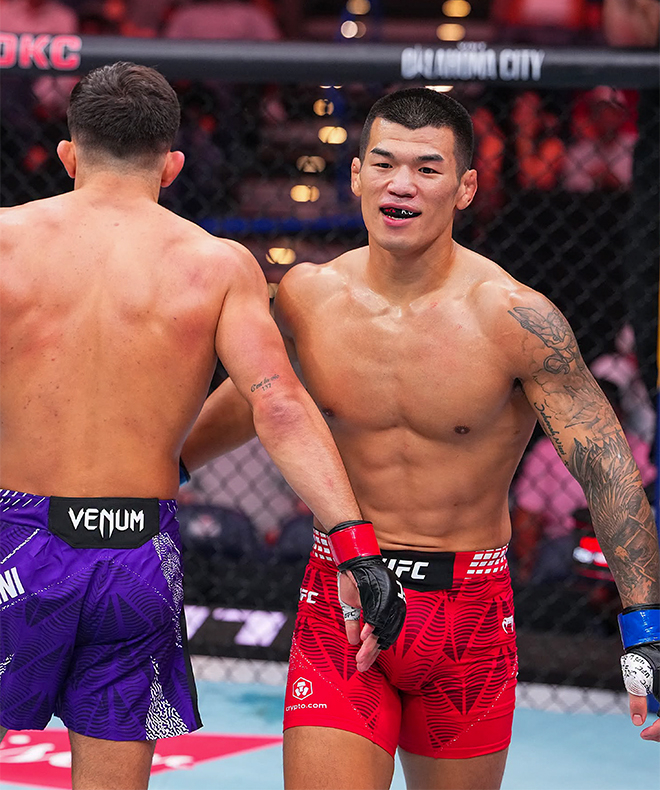 Ko Seok-hyun, an 82kg gold medalist in the Combat category at the 42nd International Sambo Federation World Championships, is regretful after finishing an away match between Jean-Paul LeBosnoyani and UFC Fight Night 281 welterweight 5 minutes × 3 rounds at the Paycom Center in Oklahoma City in July 2026. Photo = TKO