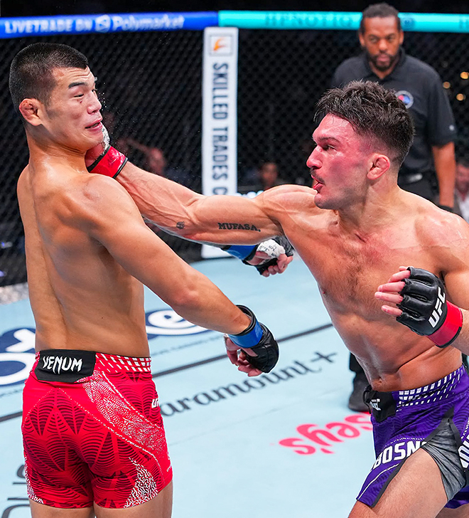 Ko Seok-hyun, an 82kg gold medalist in the Combat category at the 42nd International Sambo Federation World Championships, is regretful after finishing an away match between Jean-Paul LeBosnoyani and UFC Fight Night 281 welterweight 5 minutes &times; 3 rounds at the Paycom Center in Oklahoma City in July 2026. Photo = TKO