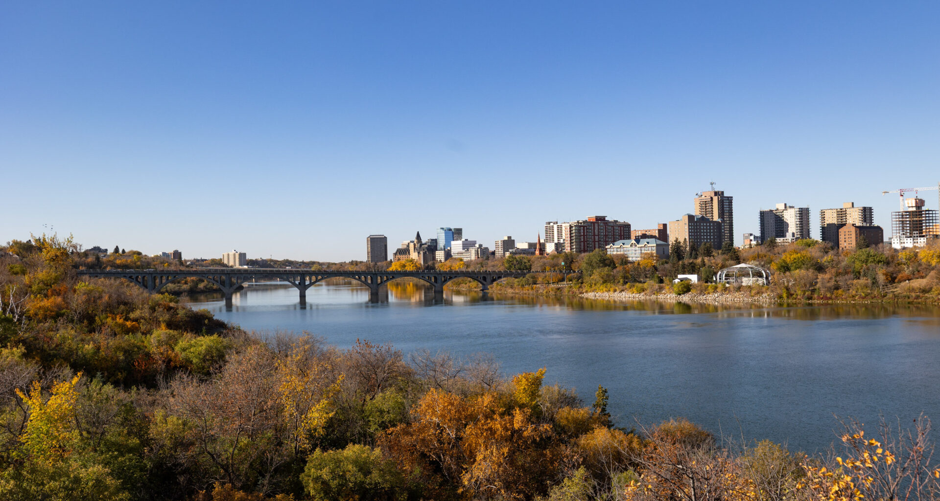 A view of downtown Saskatoon from across the South Saskatchewan river.