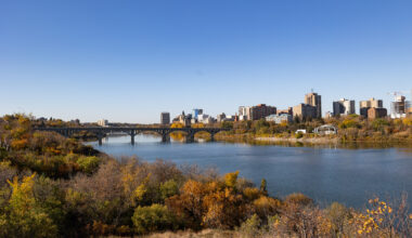 A view of downtown Saskatoon from across the South Saskatchewan river.