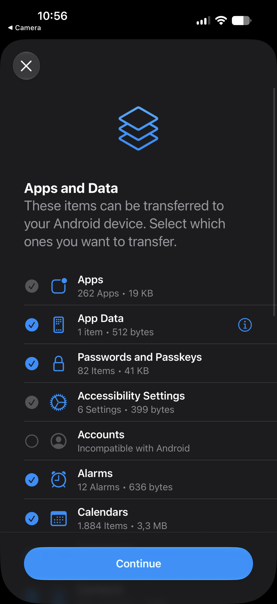 iPhone to Galaxy transfer on iOS