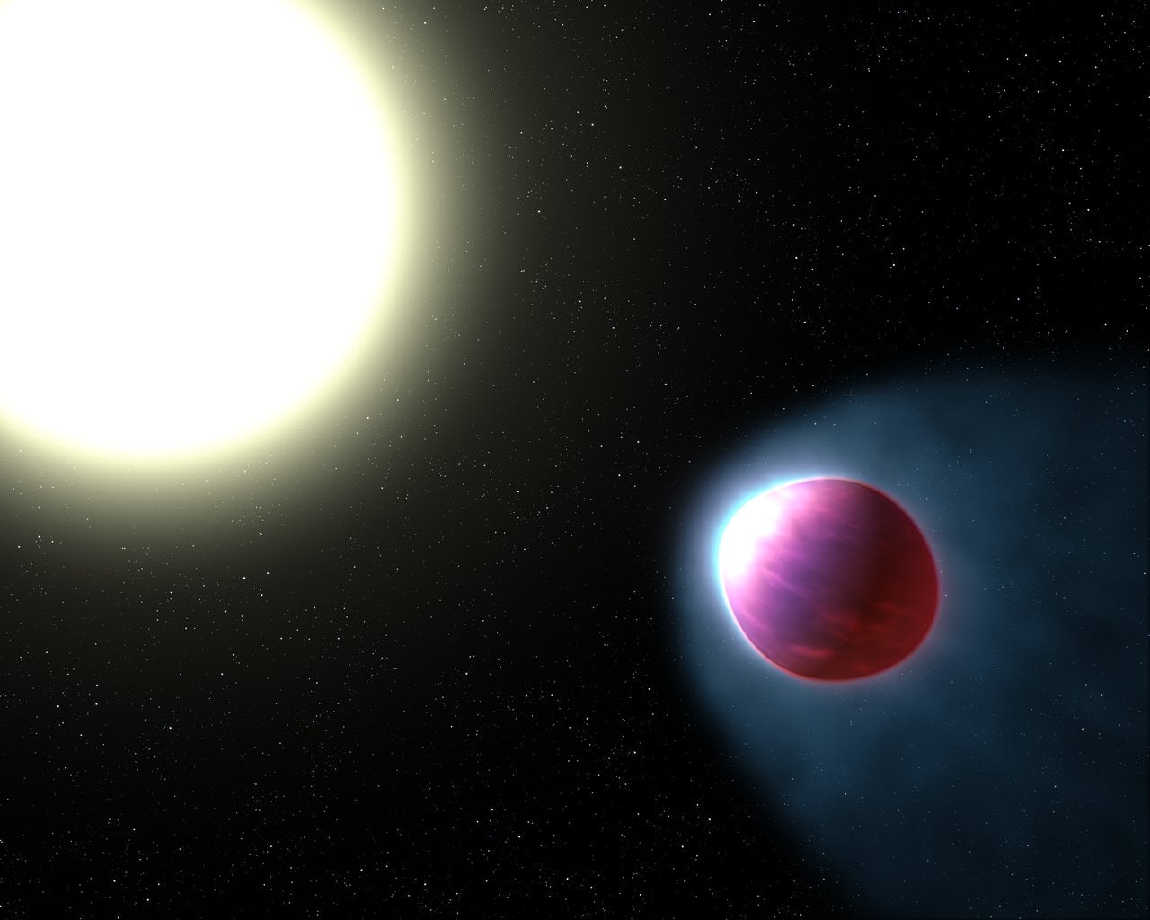 An artist's impression of WASP-121b, an ultra-hot gas giant so close to its star that tidal forces stretch it into an egg shape. (Credit : NASA/ESA/G. Bacon)