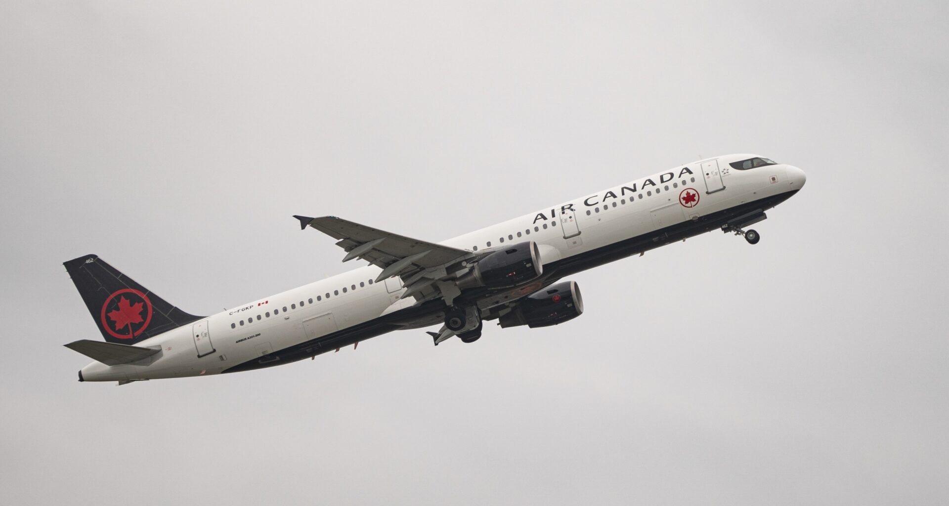 Air Canada jet climbing after takeoff.
