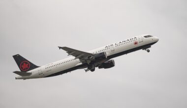 Air Canada jet climbing after takeoff.