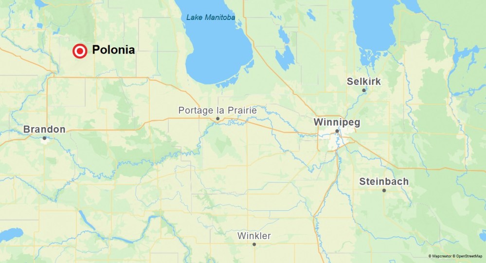 Polonia, with a population listed at just over 1,500, is about 200 kilometres west of Winnipeg along the edge of the Manitoba Escarpment.