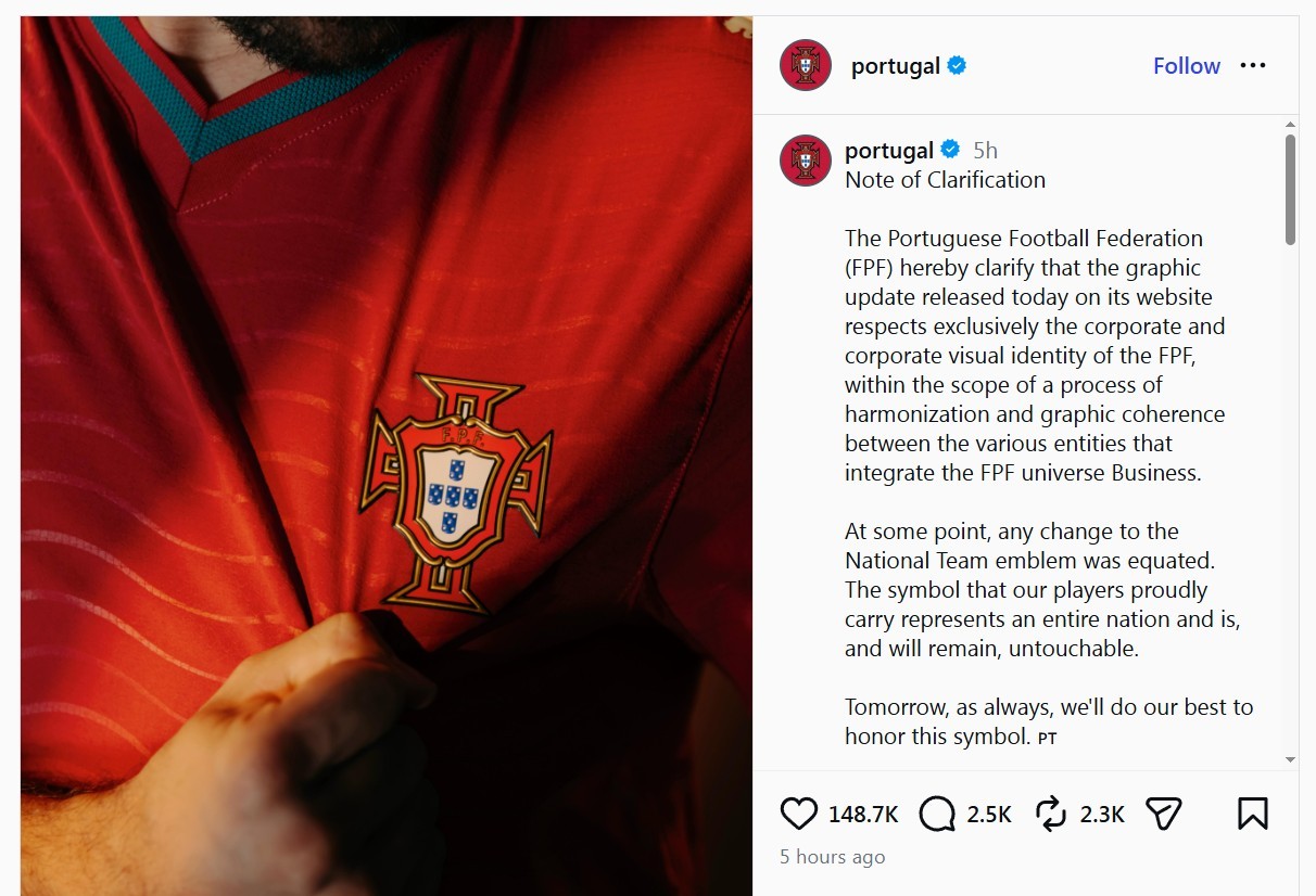 Portuguese Football Federation Unveils Controversial Minimalist Logo - Won't Be Used on Kits