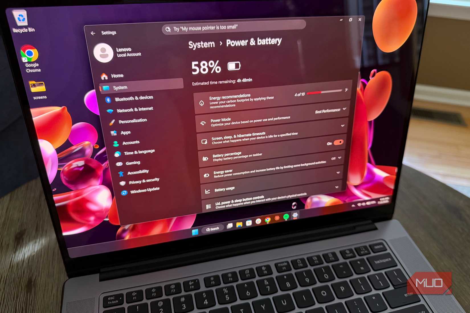 windows power and battery settings