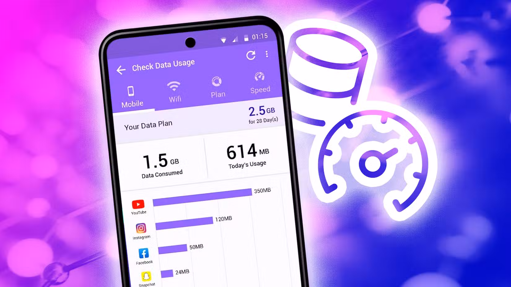 A phone showing data usage for several apps
