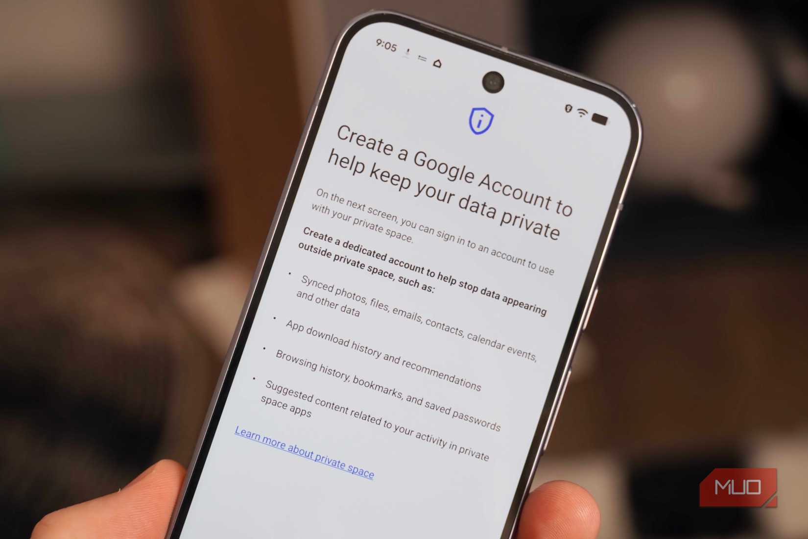Creating a Google account for Private space on a Pixel 10 Pro.