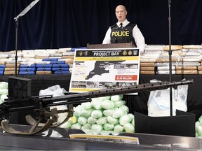 Ontario Provincial Police Detective Superintendent Andy Bradford speaks during a press conference on Thursday, July 23, 2026 at Windsor City Hall regarding a massive drug bust.