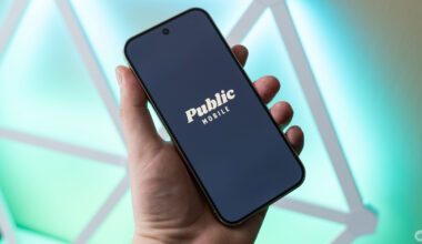 Public Mobile logo on a phone.