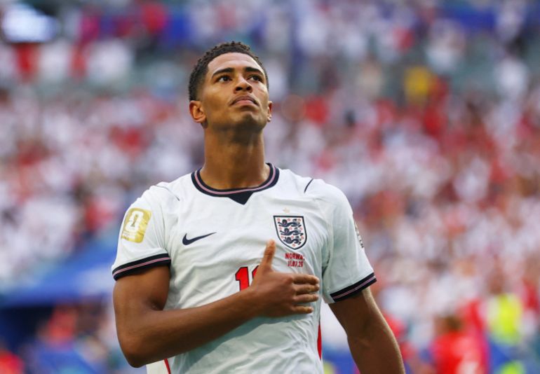 Soccer Football - FIFA World Cup 2026 - Quarter Final - Norway v England - Miami Stadium, Miami Gardens, Florida, U.S. - July 11, 2026 England's Jude Bellingham celebrates scoring their second goal REUTERS/Mike Segar