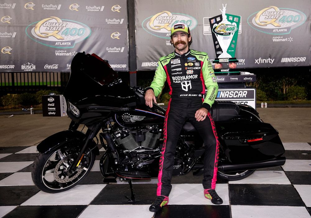 Ryan Blaney with limited edition Harley-Davidson motorcycle