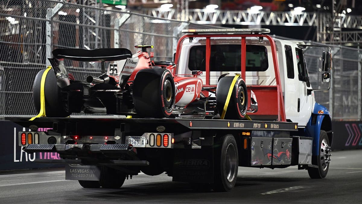 Carlos Sainz's damaged Ferrari