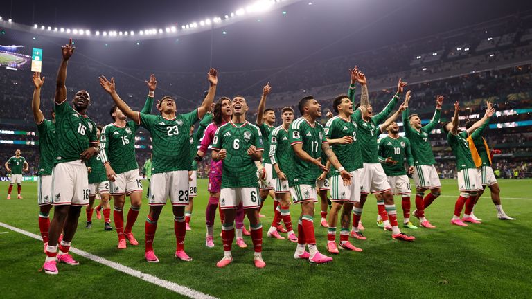 Mexico celebrate their fourth straight win and clean sheet at the World Cup