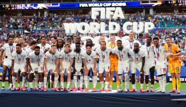 England celebrate finishing third at the World Cup