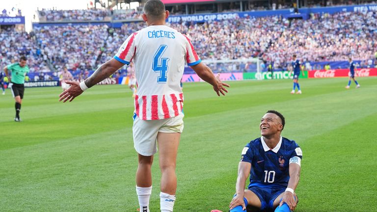 Kylian Mbappe had a running battle with Juan Jose Caceres